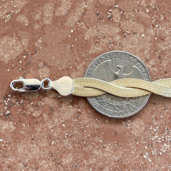 14k Gold Over 925 Silver Herringbone Bracelet - Picture 3 of 7